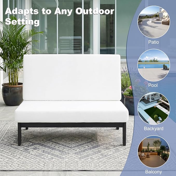 Pia Ricoo 1-Piece Patio Furniture Set, Outdoor Loveseat with 4.5-Inch Thick Cushions, All-Weather Outdoor Sofa for Backyard, Deck, Lawn - Beige/Dark