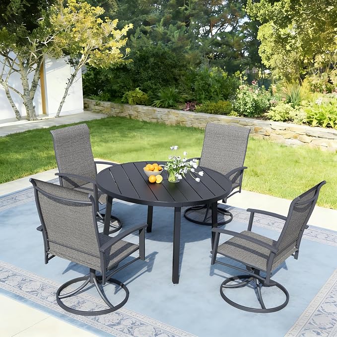 Outdoor Swivel Rocker Dining Chair Set of 4, All Weather Patio Dining Chair with Textilene High Back and Metal Frame, Backyard, Lawn Garden and Deck Porch Patio Furniture Set