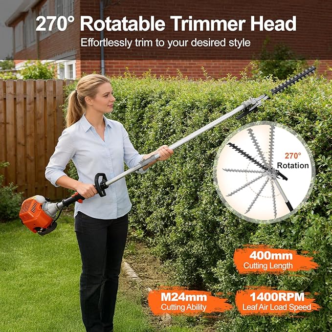 2025 Upgraded 5 in 1 Gas Multi Functional Trimming Tools, 52CC 2 Stroke Gas Weed Eater, Weed Wacker Gas Powered, 9500rpm High Power Gas String Trimmer, Brush Cutter for Garden, Yard, Home Orange