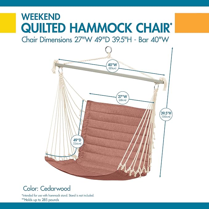 Duck Covers Weekend Quilted Hammock Chair, 27 x 49 x 39.5 Inch, Cedarwood