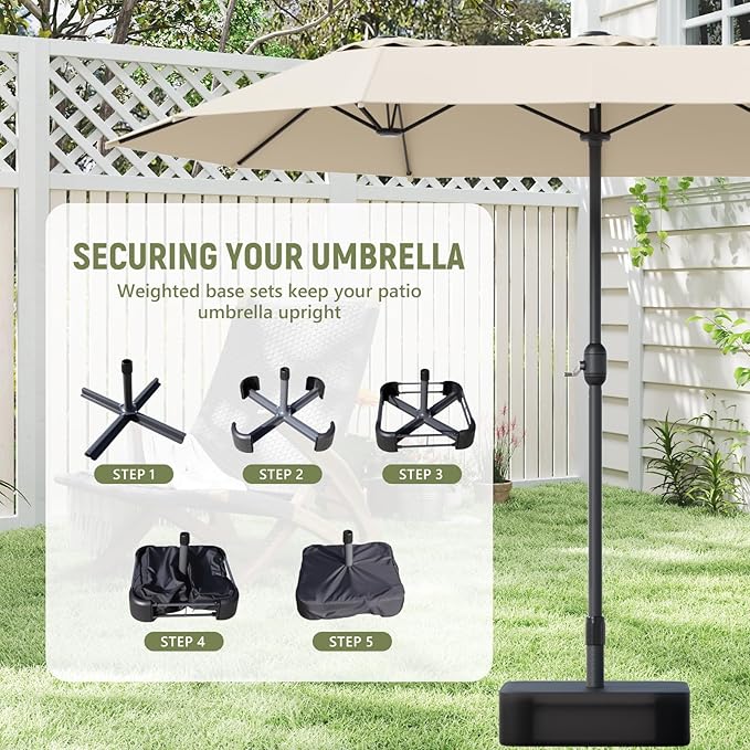 15ft Double-Sided Outdoor Patio Umbrella, Table Umbrellas with Steel Ribs, Easy Crank, Market Umbrella for Backyard & Pool
