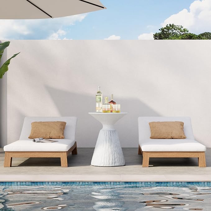 HOMPUS Outdoor Side Table, Mushroom Shaped MgO End Table, Lightweight Concrete Accent Table, Patio Coffee Table, Modern Vintage Small Garden Table Unique Plant Stand for Indoor Outdoor Use, White