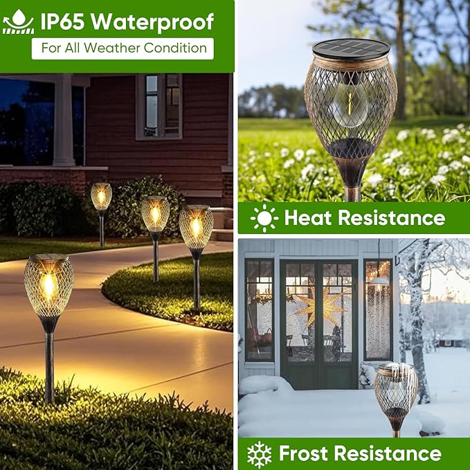 4 Pack Solar Pathway Lights Outdoor,IP65 Waterproof - Bright Outdoor Solar Lights for Yard,Auto On/Off Solar Driveway Lights,Solar Path Lights for Walkway Driveway Garden