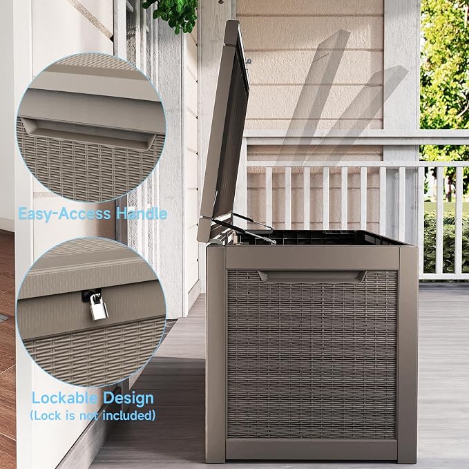 Deck Box Large Outdoor Storage for Patio Furniture,Outdoor Cushions,Garden Tools and Pool Supplies,Waterproof,Resin,Lockable (Grey, 320 Gallon)