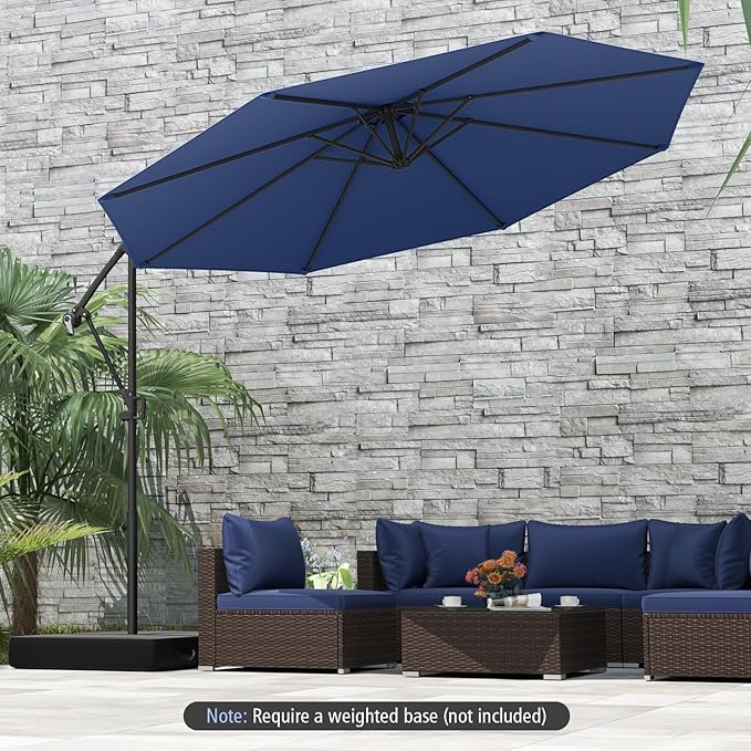 Tangkula 10 FT Patio Offset Umbrella, Hanging Cantilever Umbrella w/X-shaped Base & 360° Rotation, Smooth Crank Handle, Vented Top, Outdoor Market Umbrella for Backyard, Deck (Navy)