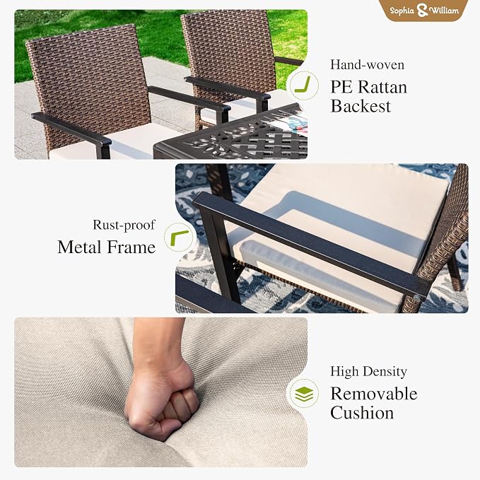 Sophia & William 9pc Square Patio Dining Set for 8, Rattan Chairs | Patio Table Set for 8, Metal Table with Umbrella Hole, Wicker Chairs, Rust-Resistant Frame