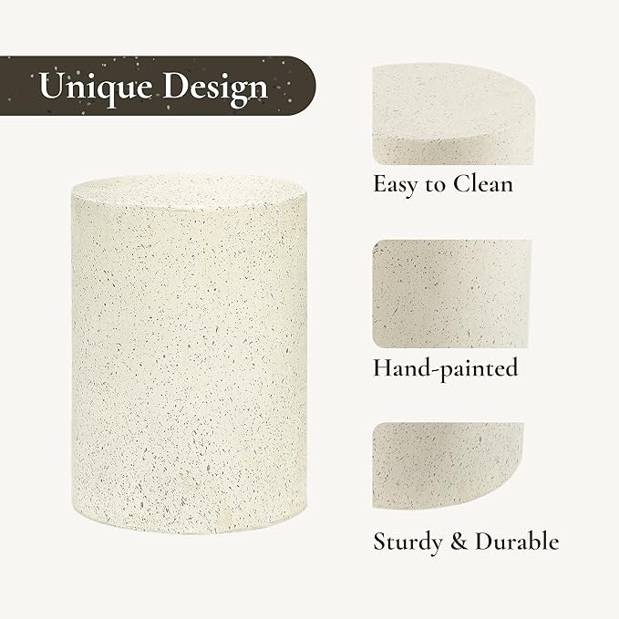 LuxenHome Outdoor Side Table, 18 Inch Cement Outdoor End Tables for Patio, Garden Accent Table, Modern Small Round Side Tables for Outside, Tree Stump Garden Stool Drum Indoor and Outdoor
