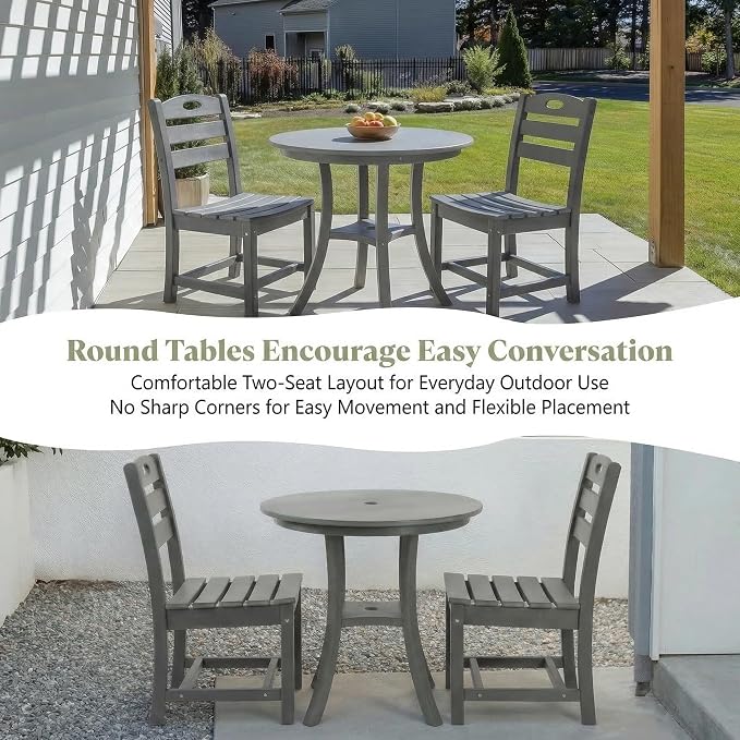 Charcoal Gray 3-Piece HDPE Outdoor Patio Bistro Set with Round Table and 2 Chairs