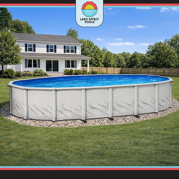 Lake Effect Pools 'Galleria' 15 ft x 24 ft Oval Above Ground Swimming Pool | 52 Inch Steel Side Walls | Kit Includes: 25 Gauge Overlap Liner & Widemouth Skimmer