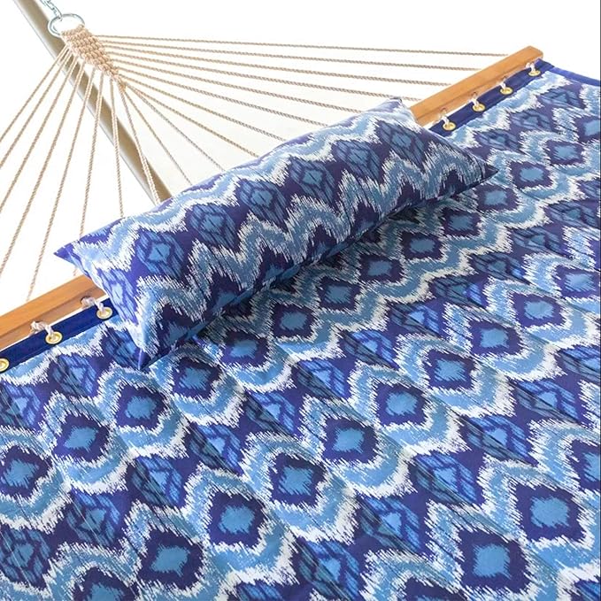 Castaway Living Large 2-Person Quilted Hammock with Stand & Pillow – Ikat, 10 ft. L x 52 in. W, 350 lb Capacity, Weather-Resistant Polyester, Portable Space-Saving Frame