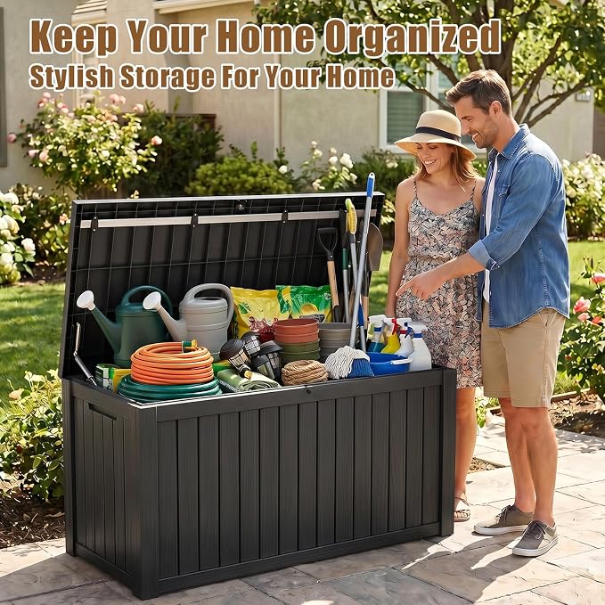 200 Gallon Outdoor Storage Box, Large Resin Deck Box, Waterproof Lockable Storage Container Bins Reinforced Stabilityfor Patio, Garden and Poolside, Black