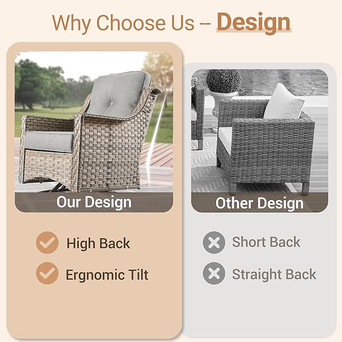 HOOOWOOO Patio Furniture Set,6 Pieces Wicker Outdoor Furniture,High Back Conversation Set with All Weather Resistant Fire Pit Table Couch Chairs Ottomans,Dark Gray