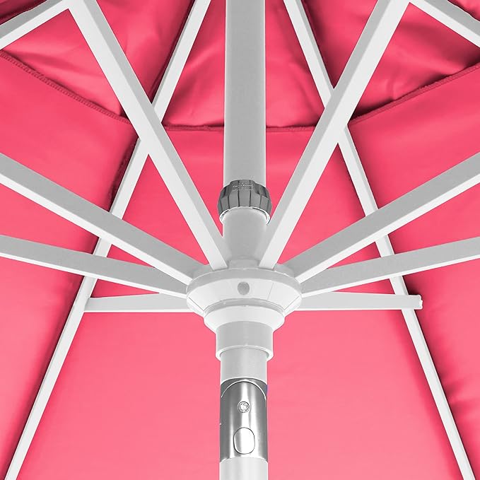 California Umbrella 12-Year-Non-Fading, 9Ft Premium Sunbrella Patio Umbrella, Hand-Crank, Button-Tilt, White Frame, Hot Pink Fabric