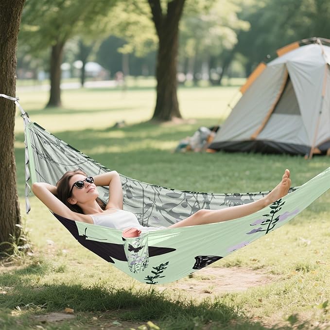 Hammocks for Outside Butterflies Wildflowers Camping Hammock Portable Hammocks with Tree Straps and Carry Bag Camping Accessories for Hiking Beach Outdoor
