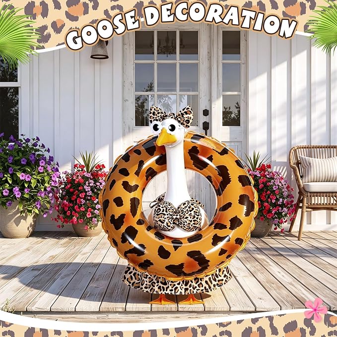 Bikini Porch Goose Outfits with Sunglasses and Swimming Tube for 23" Summer Goose Costume Garden Patio Statue Decor(Leopard Print)