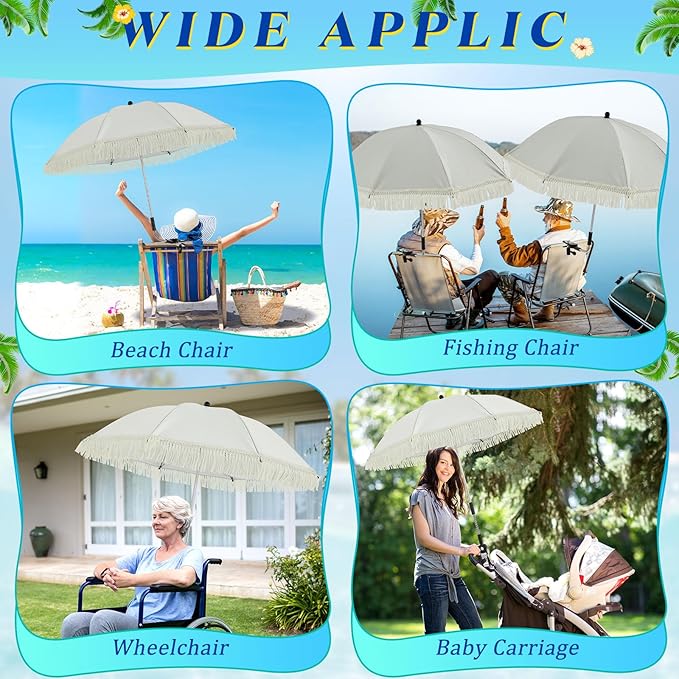 Buryeah 2 Pcs Beach Chair Umbrella Automatic with Universal Adjustable Clamp 44" UPF 50+ Portable Clamp on Beach Chair for Wheelchair Patio Golf Carts Camping