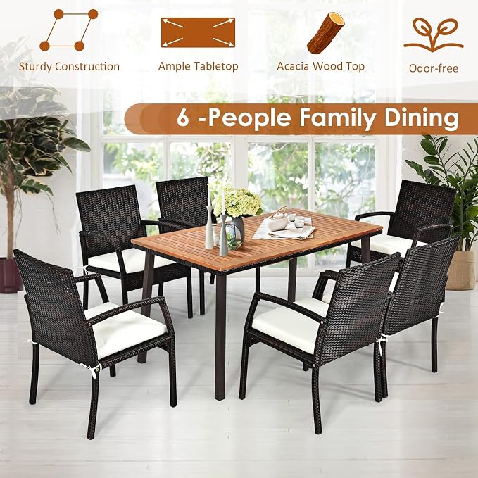 SlickBlue 55" Outdoor Acacia Dining Table with Umbrella Hole for Garden Patio