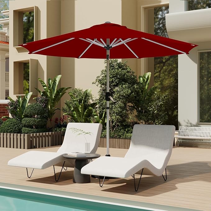10FT Aluminum Outdoor Patio Umbrella, Fade-Resistant Market Umbrella with Push Button Tilt Function, 8 Sturdy All-Aluminum Ribs for Gardens, Patios, Backyards & Pools