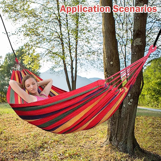 Double Hammock Portable Camping Hammock with Heavy Duty Steel Hammock Stand and Carrying Bag for Outdoor Patio Backyard Indoor,Red (Red)
