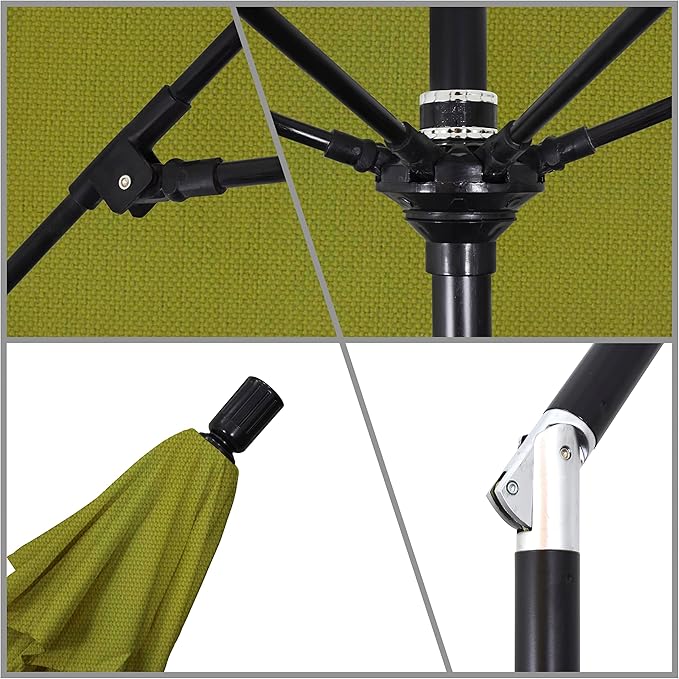 California Umbrella 11Ft Fiberglass Rib Patio Umbrella, Hand-Crank, Tilt-Collar, Black Frame, Solution Dyed Kiwi Fabric