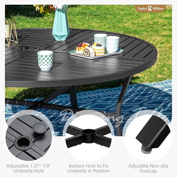 Sophia & William Round Patio Table and Chairs Set, Outdoor Dining Set for 6, 7 Piece Metal Patio Furniture, 54" Black Table