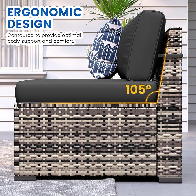 8-Piece Patio Furniture Set with 44” Fire Pit Table - All-Weather Wicker Conversation Sectional Sofa & Coffee Table with Thickened Cushions for Backyard, Garden(Black)