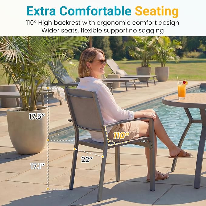 FansaFurn Patio Table and Chairs Set for 6, Outdoor Patio Furniture Set with Metal Textilene Chairs and Aluminum Table, All-Weather Outdoor Dining Set with HDPS Rectangular Tabletop for Patio Porch