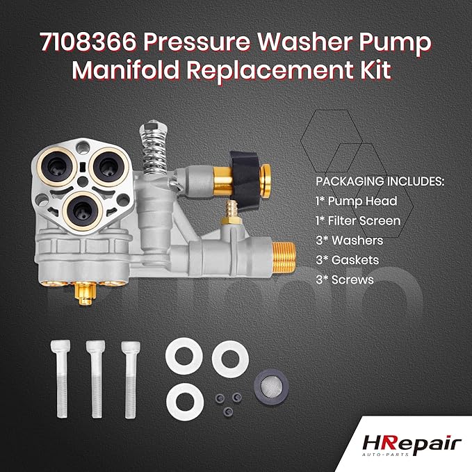 7108366 Pressure Washer Pump Manifold fits for Technologies 510020 and 520006 Axial Cam Pressure Washer Pump Replacement Simpson 7108366 Cleaning Manifold