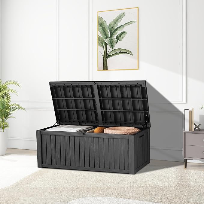 TARKARI 180 Gallon Outdoor Storage Box Waterproof, Resin Deck Boxes with Lockable Lid & UV-Resistant for Patio, Pool, Garden Furniture Cushions & Accessories, Black