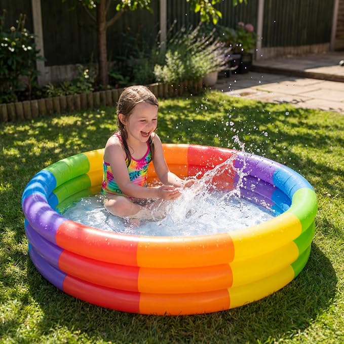 VioraWhite 4 Pack Inflatable Kiddie Pool for Toddlers 34"x10" Rainbow Blow up Kids Swimming Pool Small 3 Rings Round Baby Pools for Indoor Outdoor Water Game Play Center