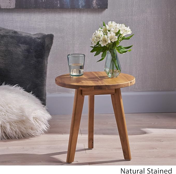 Great Deal Furniture GDFStudio Outdoor Side Table, Farmhouse-Style, Naturally-Stained Acacia Wood Frame