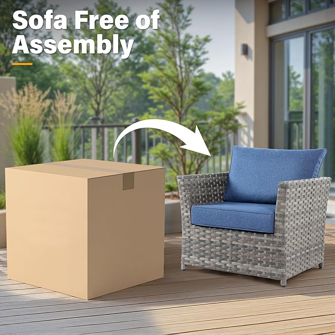 Fully Assembled & Spacious 9-Pc Outdoor Sofa Set, Patio Rattan Conversation Group with Rocking Chair and Tea Table