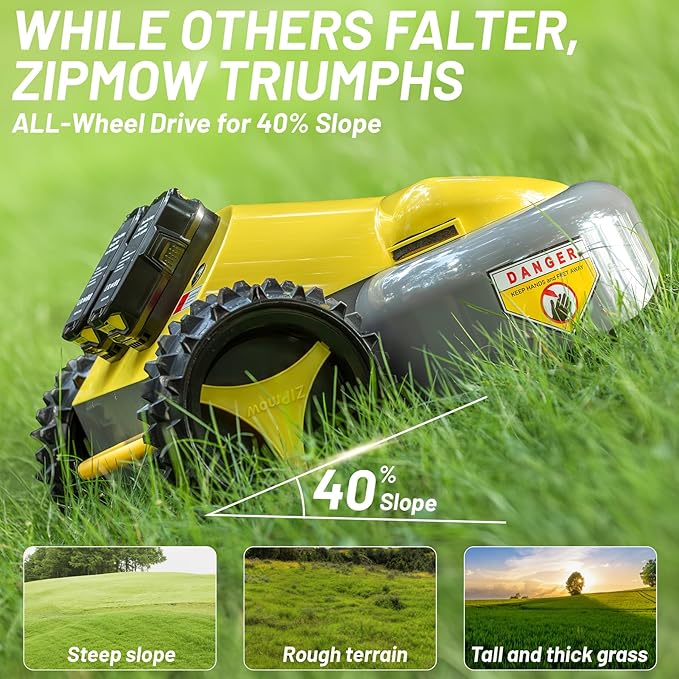 Remote Control Lawn Mower - Battery Powered Rc Lawn Mower, Cut Height 2.0"-3.0", 40% Slope, Remote Control with Adjustable Speeds, 100% Electric All-Wheel Drive