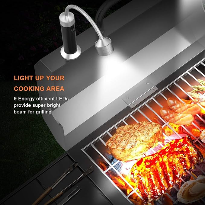 Barbecue Grill Light Grilling Accessories, Father's Day Gifts for Men Dad Boyfriend Husband, Outdoor BBQ Magnetic LED Lights Flexible Gooseneck Weather Resistant Batteries Included 2 Pack