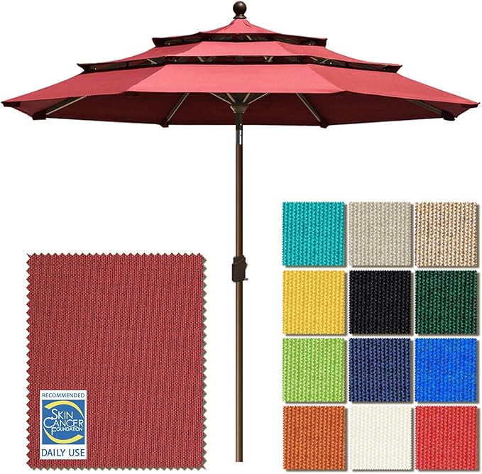 EliteShade USA 10-Year-Non-Fading 9ft 3-Tier Market Patio Umbrella, Commercial Grade Outdoor Table Umbrella with Crank Open, Windproof & UPF 50+ UV Protection, Heavy Duty Ventilation for Garden, Deck, Pool, Backyard, Beach & Bistro, Burgundy