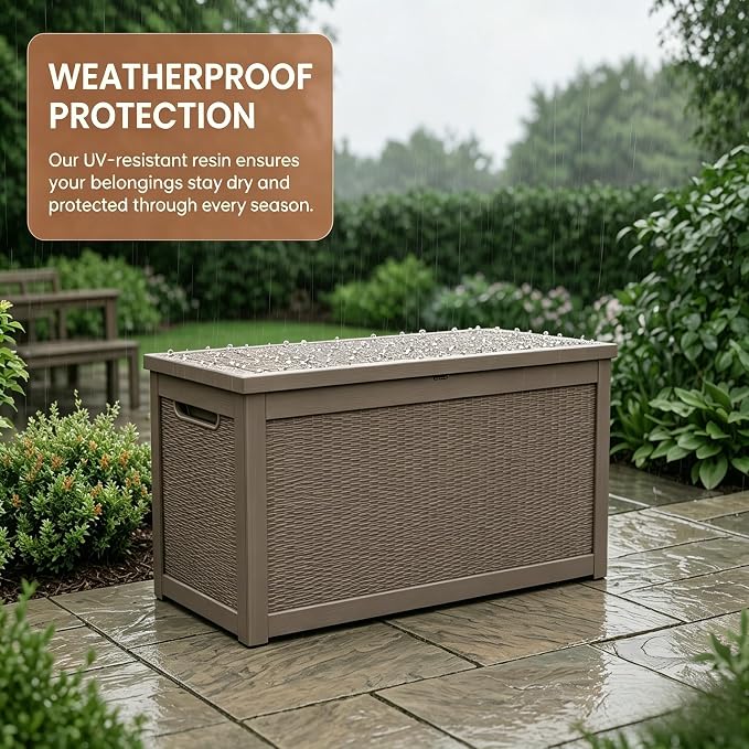 318 Gallon Large Resin Deck Box – Waterproof Outdoor Storage Chest for Patio Cushions, Garden Tools & Pool Supplies, UV-Resistant All-Weather Construction, Lockable Lid & Hydraulic Rods, Easy Assembly