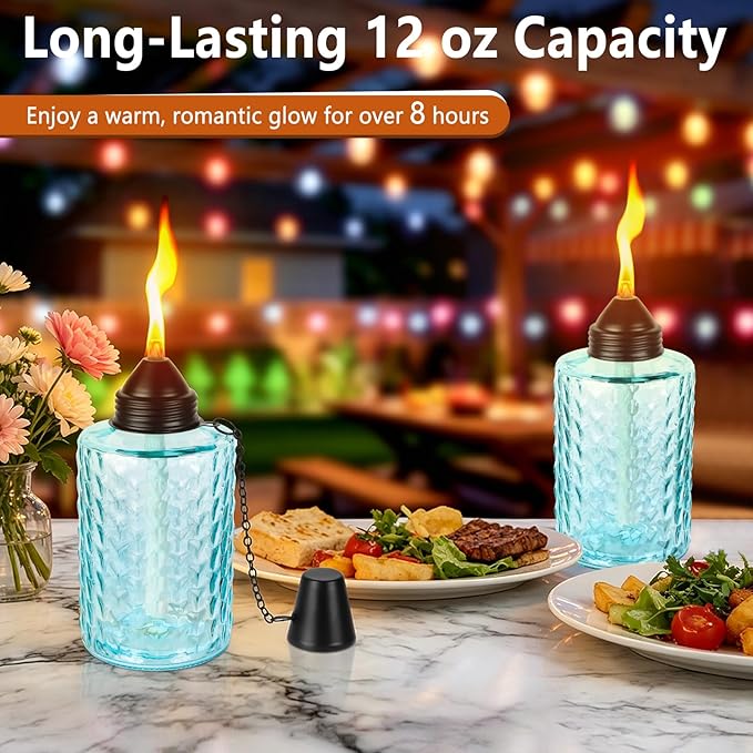 KintKita Table Torches for Outside Citronella 4 Pack, 12oz Table Torch Canister Outdoor Lighting, Refillable Torches for Yard,Patio & Backyard Parties Décor (Blue)