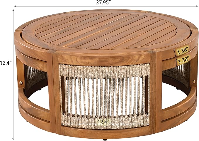 Christopher Knight Home Nesbit 4 Pieces Conversation Set, Acacia Wood Chat Set, Woven Rope Loveseat and Accent Chairs, Slat Panel Coffee Table, Patio Furniture Set for Backyard Balcony Garden, Gray