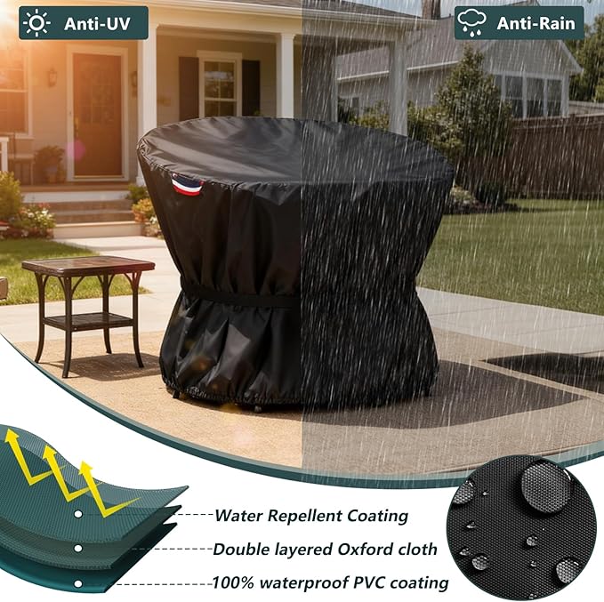 Papasan Chair Cover Waterproof Patio Chair Covers, All-Weather Protection Outdoor Papasan Chair Covers for 52in Saucer Chair, Black