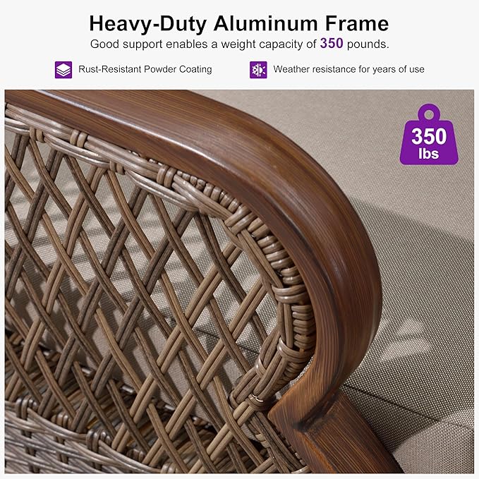PURPLE LEAF Outdoor Dining Set for 6 All Weather Wicker Patio Dining Set with Hand-Woven Rattan Swivel Dining Chais and Rectangular Aluminum Table for Garden Deck Backyard Kitchen