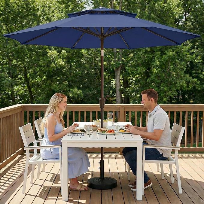 Outdoor Patio Umbrella, 2 Tiers Market Table Umbrella with 8 Sturdy Ribs, Push Button Tilt and Crank, UPF50+ UV Protection for Deck, Pool, Garden and Backyard