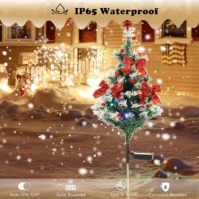 ULAROOM Solar Christmas Tree Light - Christmas Waterproof Small Pathway Lights, Outdoor Lights Christmas Decorations Cedar Xmas Tree with 20 LED Lights in 4 Colors for Garden/Yard/Patio, 4 Packs