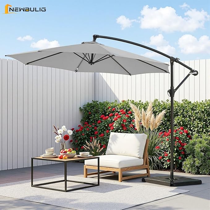 NEWBULIG 10FT Patio Umbrella, Offset Cantilever Outdoor Patio Table Umbrella, UV Protection, Fade Resistant Fabric, Easy Tilt Adjustment for Deck, Pool, Backyard, Garden