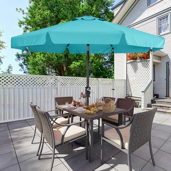MASTERCANOPY 9ft Patio Umbrella with Valance, Crank and Tilt – 8 Ribs Outdoor Market Umbrella, UV/Fade Resistant, Waterproof Canopy with Wind Vent for Garden, Deck, Backyard, Pool (Turquoise)