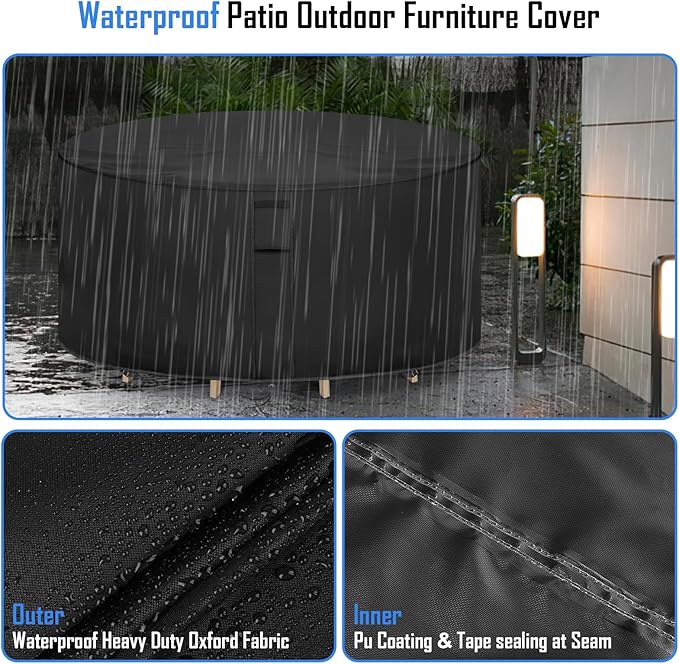Round Patio Furniture Covers Waterproof, 80 Inch Outdoor High Round Table Cover, Tall Bar Height Outside Table and Chairs Set Covers for Winter, Rainproof Fadeproof - 80" Dia x 36" H