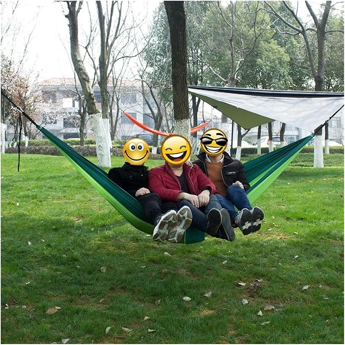 Hammock Portable Nylon Parachute Fabric Single and Double Size Outdoor Camping Hiking Garden Hammock Quick-Opening(Double Green 2)