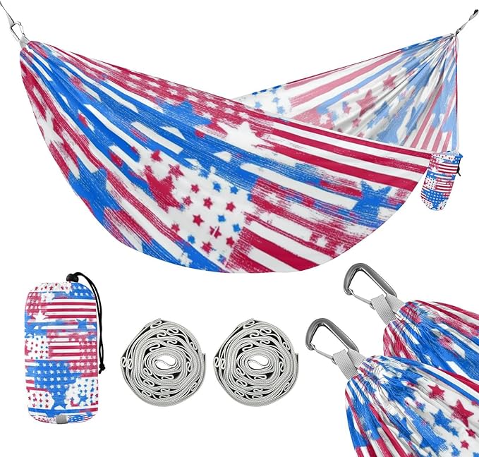 4th of July Independence Day Red White Blue 330lb Capacity Outdoor Hammock Fabric Hammock for Patio Backyard Lounge Base hamacas para adultos con soporte