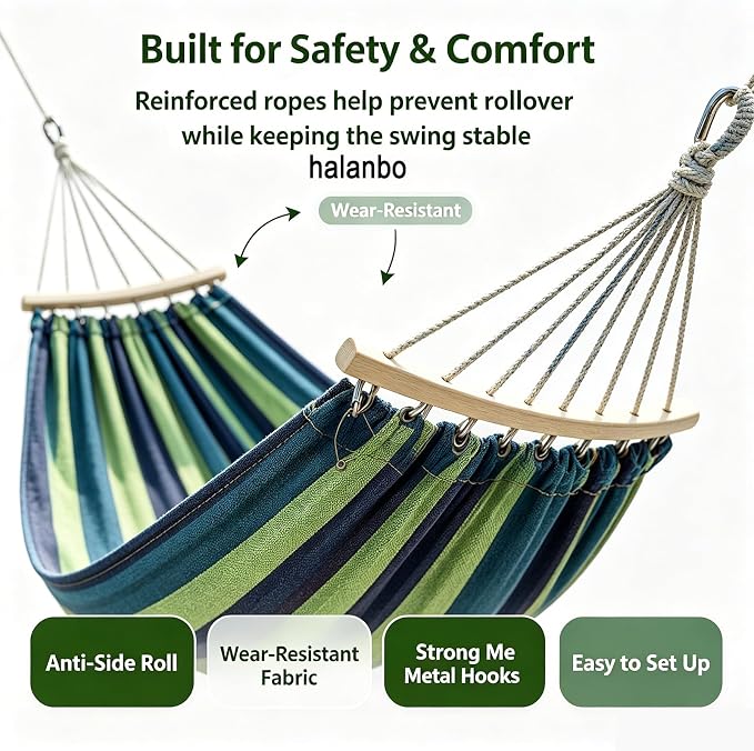 Hammock Replacement for Stand (Blue & White, 1 Person, Anti-ROLL Design) | Hammock Without Stand, Rope Hammocks for Outdoor Travel Portable Lightweight Hammocks with Tree Straps and Storage Bag