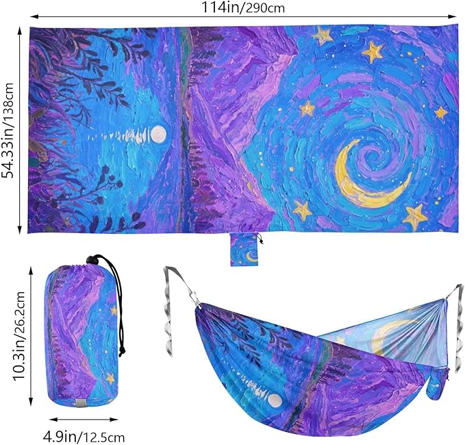 Blue-Purple Starry Sky Outdoor Hammocks with Tree Straps Swing Hammock for Outside Patio Backyard Poolside