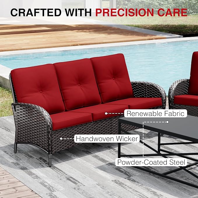 Joyside Wicker Patio Furniture Set, 6 Piece Outdoor Furniture Set with Thickened Cushions, High Back, Deep Seating, Wide Armrest, Outdoor Swivel Rocker Chairs for Porch, Deck